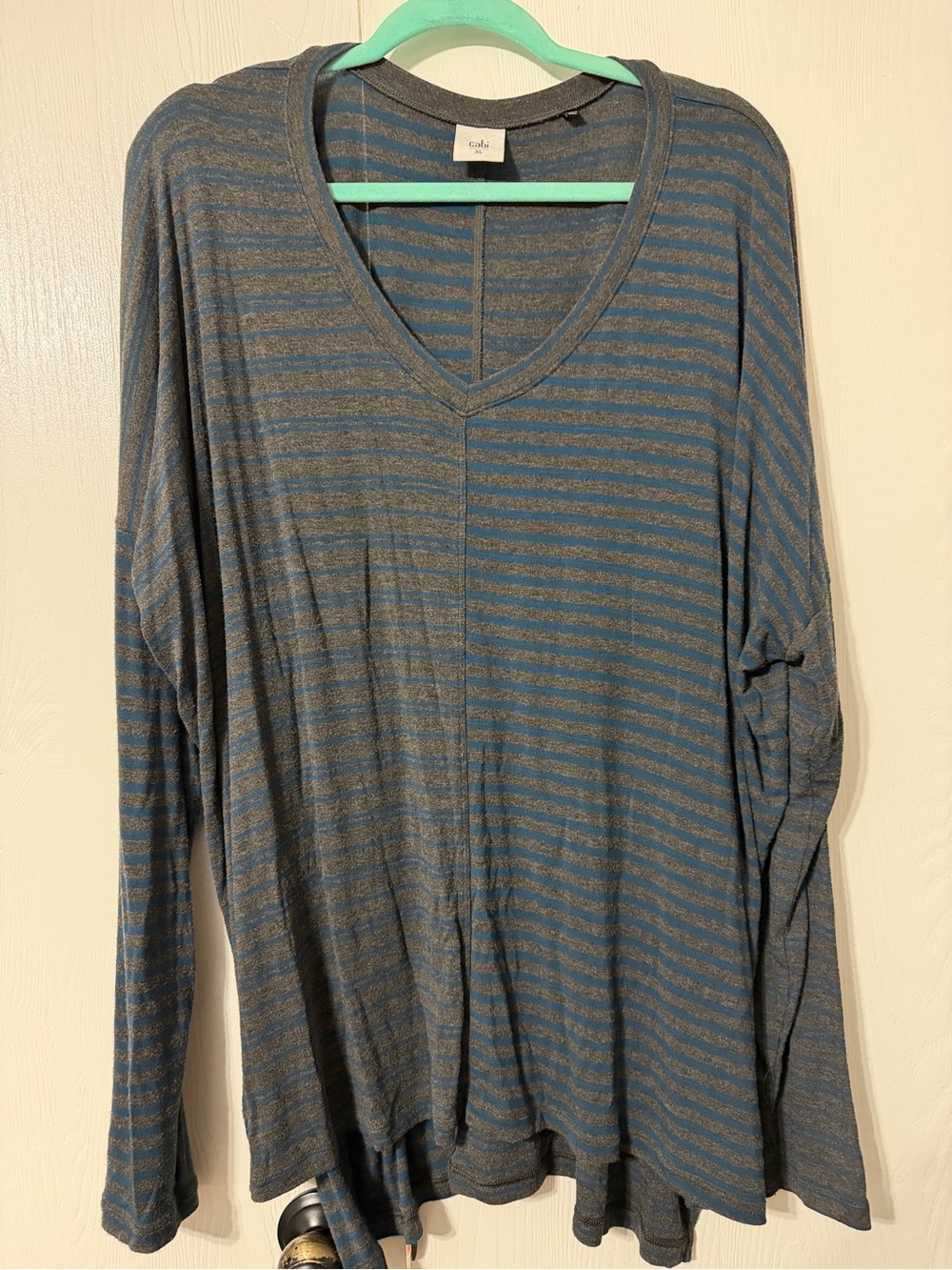 Cabi Gray & Blue Striped Tee XL